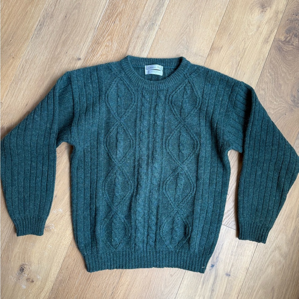 Dior Green Crewneck Cable Knit Sweater